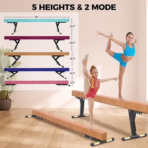 FINCOME Balance Beam Adjustable 8ft, High and Lower Floor Beam Gymnastics Equipment for Kids Children, Gymnastics Beam with Legs for Home, Professional Training, Gymnastic Club Use thumbnail 2