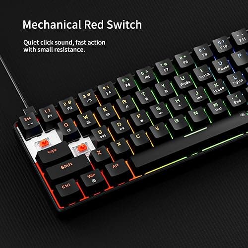 Newmen GM611 Mechanical Keyboard,LEDBacklit Wired Gaming Keyboard RedSwitch | Compact Portable,Mini 61 Keys,LED Backlit,60 Percent Mechanical Keyboard,Black Keycaps,Windows Laptop PC,Linear Red Switches thumbnail 5