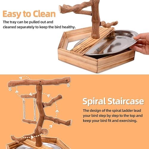 LIMIO Natural Grape Wood Bird Parakeet Playground - Perch Stand for Parakeets, Cockatiels, and Small Birds Toys thumbnail 4