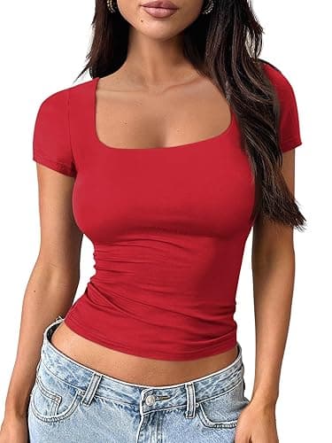 Trendy Queen Tshirts Shirts for Women Double Lined Going Out Crop Tops 2025 Spring Summer Workout Y2k Clothes Beach Fashion