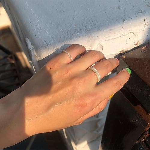 ONBRIG Vintage Pearl Rings - Cute & Dainty Stackable Minimalistic Jewelry for Women thumbnail 4