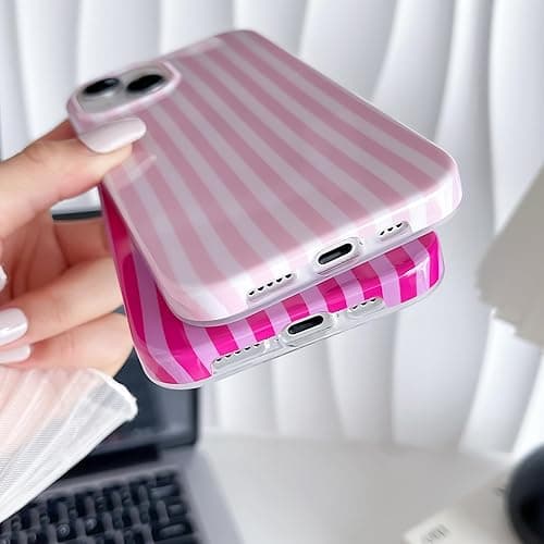 Yeddabox for iPhone 14 Case Cute Striped Phone Case Soft TPU Slim Shockproof Phone Cover for Women Girls, Pink thumbnail 6