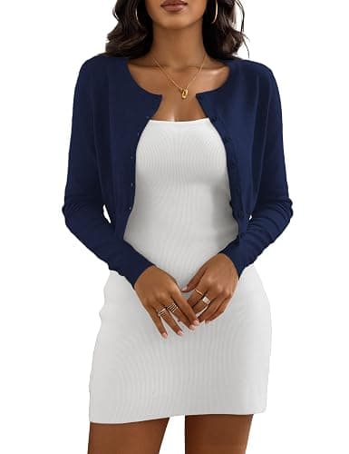 Casuashion Women's Cropped Cardigan Sweaters Crew Neck Button Down Open Front Knit Bolero Shrugs - Image 1