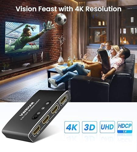 HDMI Switch 3 in 1 Out 4K UHD HDMI Switcher Splitter, Automatic Switch with Remote Metal Splitter Box Hub Support 4K 60Hz 3D 1080P HDCP2.2 for PS5 PS4 Xbox DVD Player Fire Stick Apple TV PC thumbnail 6