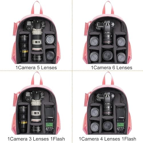 CADeN Camera Backpack Bag Professional for DSLR/SLR Mirrorless Camera Waterproof, Camera Case Compatible for Sony Canon Nikon Camera and Lens Tripod Accessories (Small, Pink) thumbnail 5