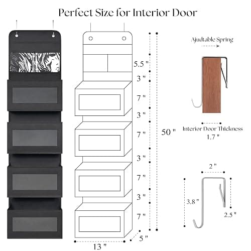 Giraffe Creation Over Door Organizer with 4 Large Capacity Pockets, Hanging Organizer Storage for Closet Bathroom Nursery Bedroom Dorm, Toys Cosmetics Sundries and Baby Essentials, Black thumbnail 2