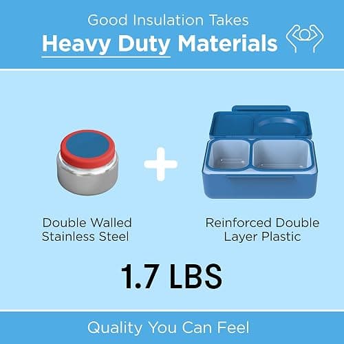 Omie OmieBox UP bento Box for Kids | Insulated Lunch Box | Leak Proof Vacuum Insulated Thermal Food jar | Cooler ice Pack | 2 Compartments (Cosmic Blue) thumbnail 6
