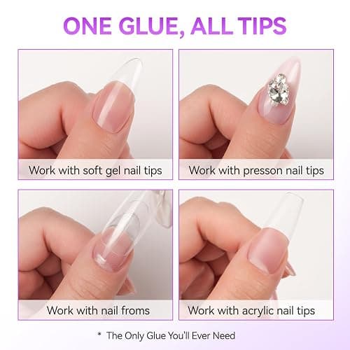 Gelike ec Nagelkleber Für Kunstnägel 6 in 1Clear Extra Stark Nail Glue Für Press On Nail Glue Gel For Nail Tips Nagelkleber Gel Für Fake Nails-Brauchen Ausharten Unter UV Nagellampe 8ML thumbnail 5