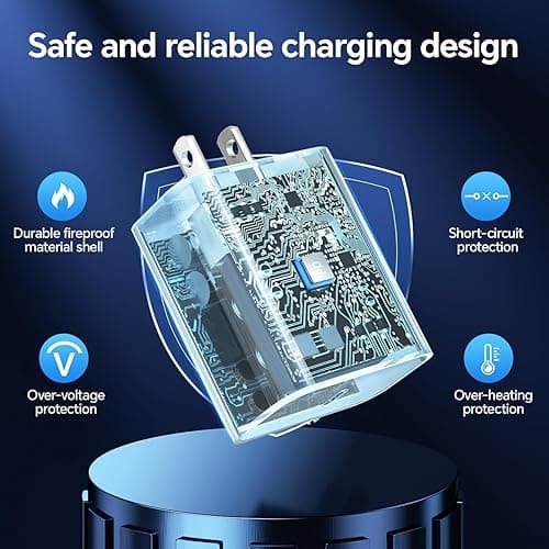 Dayaoncy Compatible with iPhone 17/16/15 Charge Fast Charging, 20W USB C Wall Charger with 3Pack 10FT USB C Cable, Type C Fast Charger Compatible with Phone/Android/Phone/Samsumg/Pad Purple Blue Pink thumbnail 5