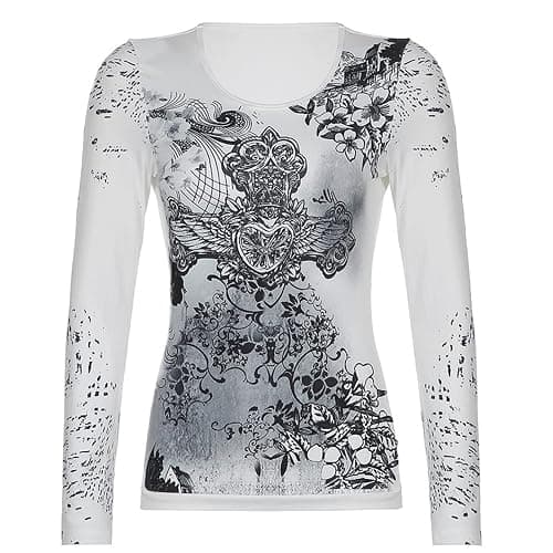 Grunge Clothes for Women Y2K Tops Long Sleeve Fairy Grunge Aesthetic Shirts Teen Girls Vintage Graphic Tees Fall thumbnail 4