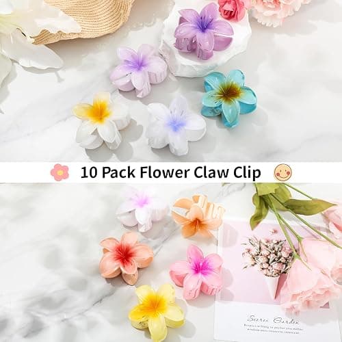HAPTIME 10 Pack Flower Claw Clips for Women, Preppy Hair Clips, Plumeria Hair Clip, Hawaiian Flower Hair Clips, Gifts for Women Teen Girls thumbnail 7