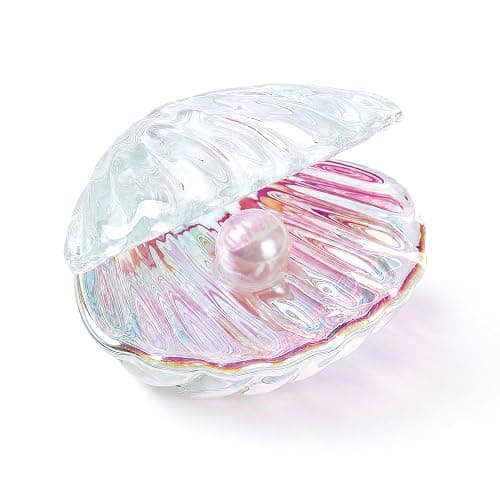 Iridescent Clam Shell with Pearl, Glass Aquarium Decor for Betta Fish Tanks | Glossy ocean-inspired accent for small aquariums and fish bowls, plus mermaid styling for coastal shelves and desk displays - Image 1