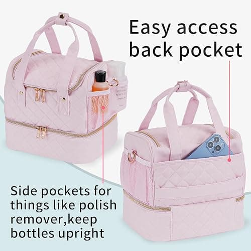 VOFIpremiAm Nail Polish Organizer Case Fits Nail Lamp and 30 Bottles,Nail Organizers and Storage for Nail Tech Travel,Pretty Nail Polish Storage Bag Fits Nail Kit & Manicure Tools (Patented) - Pale Pink - 30 Bottles thumbnail 2