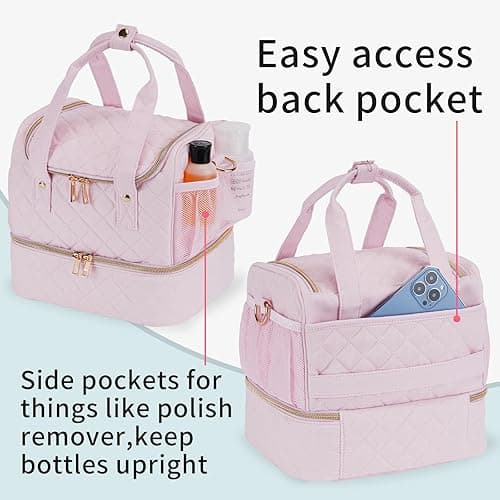 VOFIpremiAm Nail Polish Organizer Case Fits Nail Lamp and 30 Bottles,Nail Organizers and Storage for Nail Tech for Travel,Pretty Nail Polish Storage Bag Fits Nail Kit & Manicure Tools (Patented) - Pale Pink - 30 Bottles thumbnail 3
