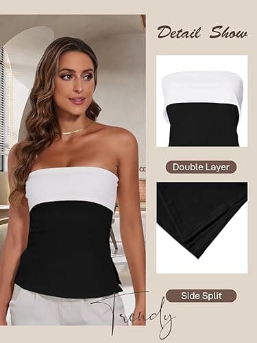 Strapless Tube Tops for Women Backless Going Out Bandeau Top Sexy Trendy Off Shoulder Side Split Summer Bustier Tops thumbnail 3
