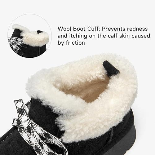 BEAU TODAY Womens Winter Snow Boots, Fur Lined Ankle Booties for Women Warm Boots, Chunky Platform Lace-up Boots Shoes Suede Leather Non-slip Warm Winter Shoes thumbnail 2