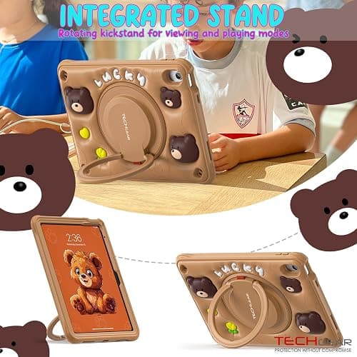TECHGEAR BubblyToons Teddy Bear Case for iPad 11" A16 (11th Gen 2025) & 10.9" (10th Gen 2022) - Rugged Child-Safe Fun Case, Built-in Stand, Rotating Hand Grip & Soft Durable Shell for Kids & Classes thumbnail 3