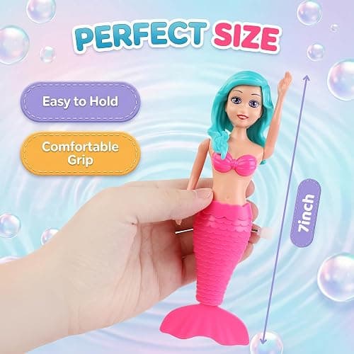 Mermaid Bath Toys for Toddlers Kids Girls - Princess Wind Up Tail Flap Floating Water Bathtub Toys, Swimming Pool Bathing Time Fun (4 Pack) thumbnail 5