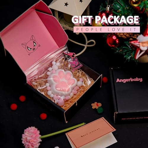 Taba Squishy Paw Gift Box, Cat Paw Squeeze Toys, Cute Kawaii FuFu Squishies, Sticky Squishy Cat Paw Fur Ball, Kitty Paw Stress Relieving Fur Toys, YoYo Funny Fidget Toys for Gift, Kids-Purple&White - White&Purple with GiftPackage thumbnail 6
