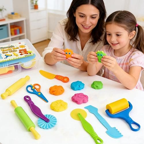 Kleeblatt Dough Tools Set for Kids - 19 Pcs Playdough Kit with 9 Basic Dough Tools, 9 Double-Headed Clay Carving Tools & Cleaning Brush, Safe for Toddlers Ages 2-8, for Clay/Plasticine/Sand thumbnail 3