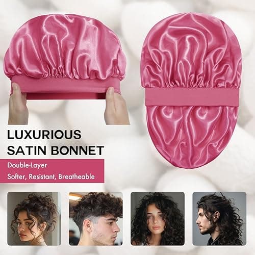 Doitory Satin Silk Bonnet for Sleeping, Double Layer Silk Sleep Cap for Men & Women, Soft Satin Lined Bonnet for Curly Hair thumbnail 2