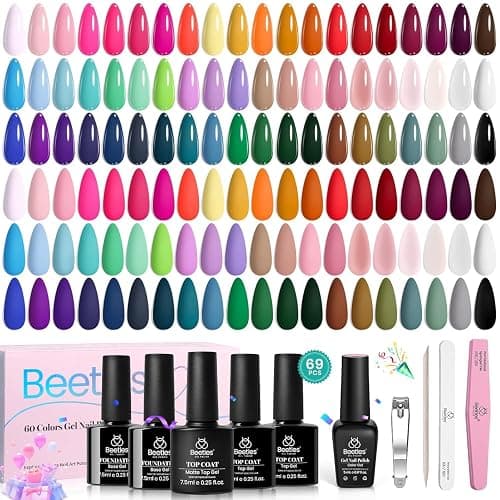 Beetles Gel Nail Polish Set - Emotional Spectrum 69PCS 60 Colors Gel Polish Kit Base Coat Glossy & Matte Top Coat UV Led Soak off Collection Brown Red Black Nude White Valentines Gifts for Women thumbnail 7