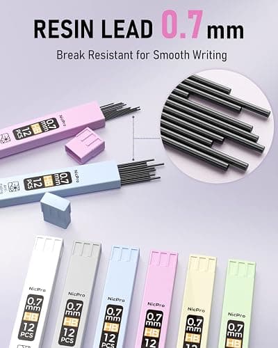Nicpro 6PCS Pastel Mechanical Pencil Set 0.7 mm, Cute Mechanical Pencils with Comfort Grip with 12 Tubes HB Lead Refill, 3 Eraser, 9 Eraser Refills for Student Writing, Drawing, Sketching- with Case thumbnail 4