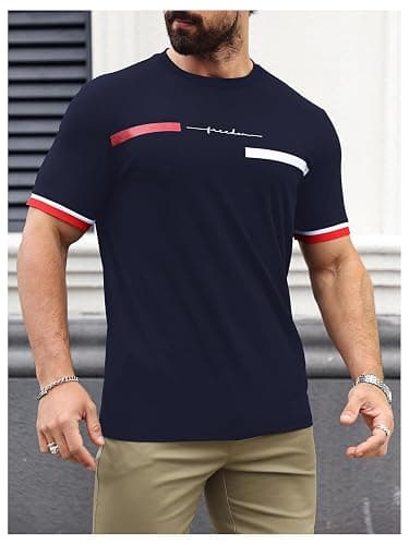 SOLY HUX Men's Graphic Tees Letter Print T Shirts Crew Neck Short Sleeve Striped Summer Tops thumbnail 3