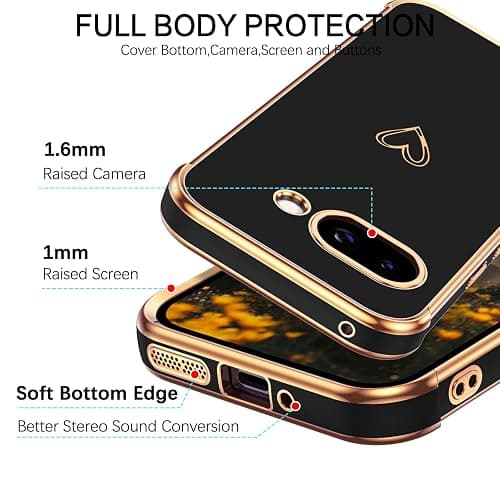 BENTOBEN for Google Pixel 9a Case, Cute Heart Luxury Gold Plating Slim Flexible TPU Bumper Protective Pixel 9a Cover, Women Men Girls Boys Phone Case for Google Pixel 9A 6.3'',Black thumbnail 5