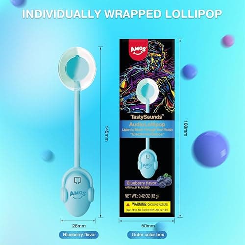 Amos Music Lollipop Candy, Audio Singing Lollipop, Individually Wrapped Natural Blueberry Flavor (1 Pack) thumbnail 5