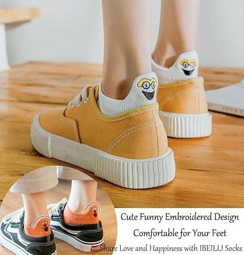IBEILLI Women Cute Socks 10 Pairs Cotton Kawaii Embroidered Funny Low Cut Ankle Socks for Women Girls thumbnail 7