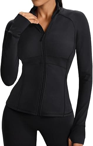 Waitfairy Zip Up Jackets for Women Yoga Gym Top Running Workout Jackets for Woman Track Jacket Women with Thumb Holes - Image 1