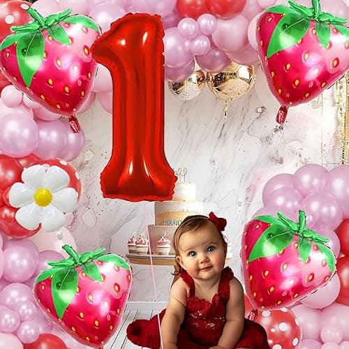 Strawberry Balloon Garland Berry First Birthday Party Decorations Pink Red Balloon Arch Ideal for Berry Sweet Themed Celebrations, Sweet Girl Baby Showers，Strawberry and Pastel Daisy Party Supplies thumbnail 4