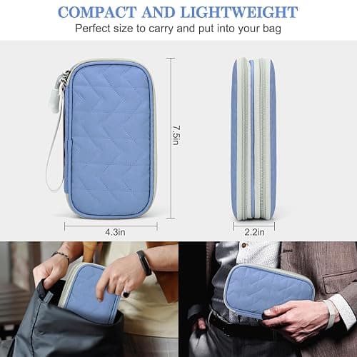 FYY Travel Cable Organizer Pouch Electronic Accessories Carry Case Portable Waterproof Double Layers All-in-One Storage Bag for Cord, Charger, Phone, Pattern Blue thumbnail 2