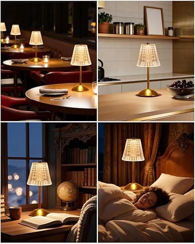 Nusogon Rechargeable Cordless Table Lamp, Touch Control Crystal Desk Lamp with 3500mAh Battery, 3 Color Dimmable LED Small Lamp for Bedroom Bedside Restaurant Kitchen Home Decor thumbnail 7