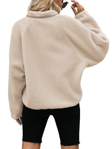 Yanekop Womens Fleece Jacket Fuzzy Long Sleeve Short Winter Coats Button Down Sherpa Jacket Outerwear with Pockets thumbnail 4