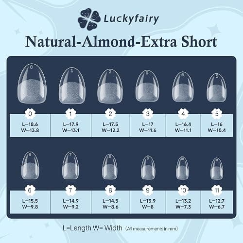 Luckyfairy Extra Short Almond Nail Tips, 240pcs Soft Gel Pre-Shaped Acrylic Fake Nails, Half Matte Full Cover Clear Gelly Press on Flase Nail Tips for Extension Nail Manicure Home DIY 12 Sizes - Extra Short Almond thumbnail 6