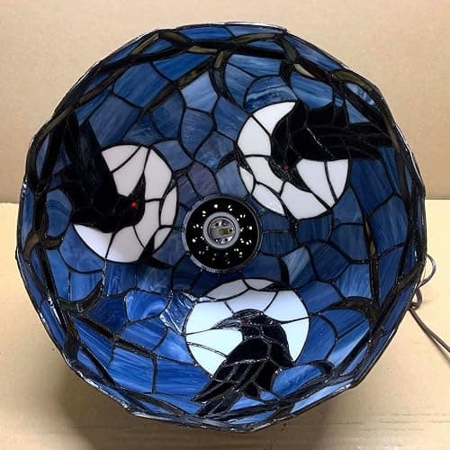 Bieye L10978 Raven Tiffany Style Stained Glass Ceiling Pendant Light (Dark Blue, 12 inches Wide) thumbnail 7