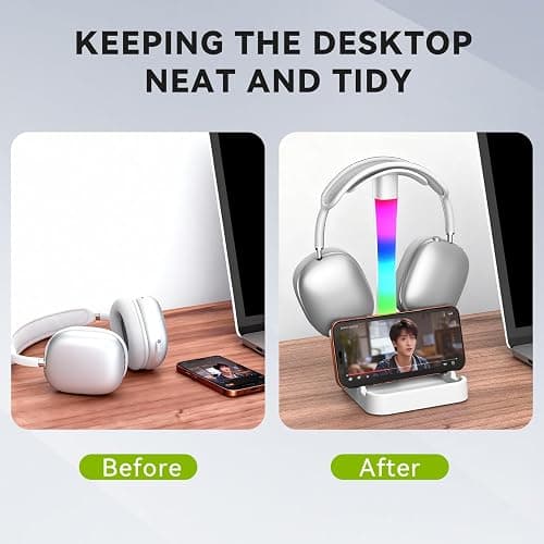 Tascaquin Headphone Stand with Charger,Gaming Headset stand with RGB Light Mode,For Airpod Max Stand,Desk Lamp,Phone Holder,Tablet Holder,desktop organizer,Gifts for Gamers & Music Lover (White) thumbnail 5