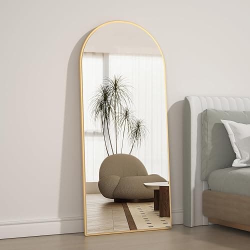 CASSILANDO Ganzkörperspiegel, 165X60cm Gewölbter Spiegel, Bodenspiegel mit Ständer, hängend oder lehnend an die Wand, stehender Spiegel für Schlafzimmer Garderobe (Gold) thumbnail 5
