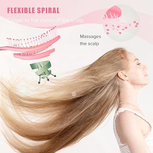 SHINLEA Detangle Hair Brush, Detangling Wet Spiral Hairbrush for Women, Men, kids, Vented Detangler for Blow Drying, Glide Through Tangles For All Hair Types (Pink) thumbnail 2