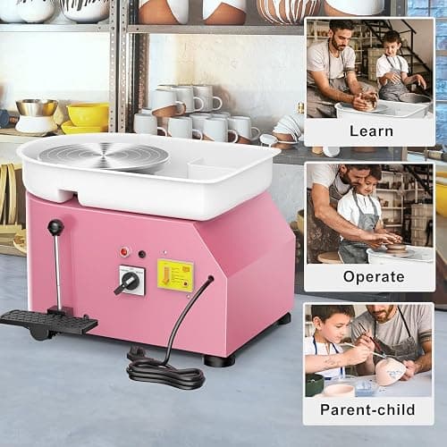 Pottery Wheel Pottery Forming Machine 25CM 350W Electric Pottery Wheel with Foot Pedal DIY Clay Tool Ceramic Machine Work Clay Art Craft (Pink) thumbnail 9