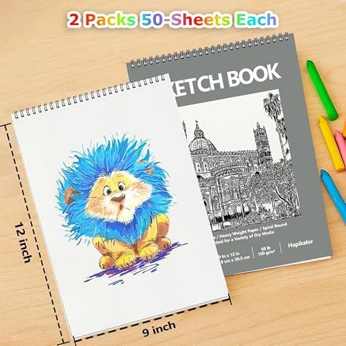 Hapikalor 9"x12" Sketch Book, 2-Pack 50 Sheets Spiral Bound Art Sketchbook | Acid Free Artist Drawing Book Paper, Art Supplies for Kids, Sketch Paper for Drawing Coloring Sketching, Green thumbnail 3