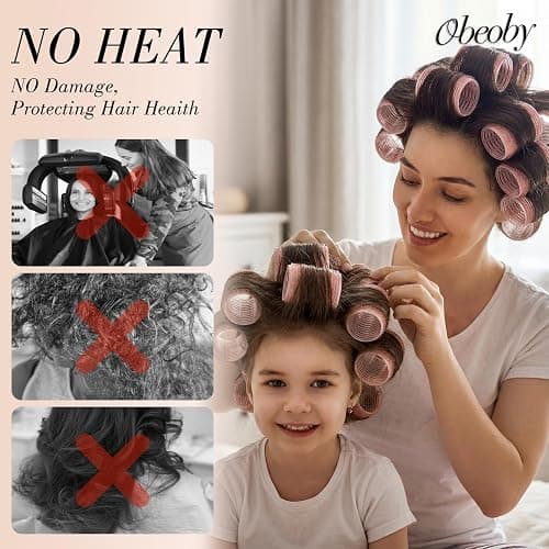 obeoby 4 Sizes Hair Rollers for Women Heatless Self-Grip Curlers Set, Brown thumbnail 5