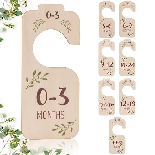 Baby Closet Dividers for Clothes Organizer - Set of 8 Beautiful Wooden Double-Sided Baby Clothes Size Hanger Organizer from Newborn to 24 Months for Boho Nursery Decor thumbnail 8