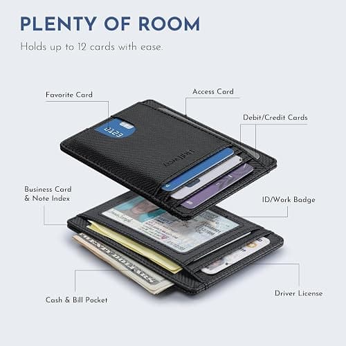Buffway Slim Minimalist Front Pocket RFID Blocking Leather Wallets for Men and Women - Peak Black thumbnail 3
