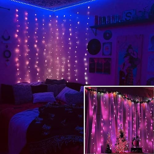 KPROE Fairy Curtain Lights - 16-Color Changing String Lights with Remote, 4 Lighting Modes, Ideal for Christmas, Weddings, Parties, Room Decor - Rainbow Backdrop - 16-color changing thumbnail 6