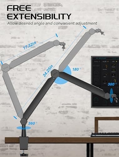 FIFINE Mic Boom Arm, Microphone Stand with Cable Management Channel, Fully Adjustable, Heavy Duty Metal Mic Stand with Desk Mount Clamp for Podcast Recording Home Office-BM66 - BM66 Black thumbnail 3