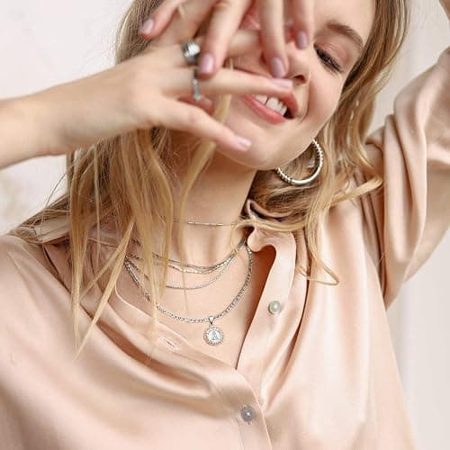 KissYan Initial Necklaces for Women, 14K Gold Plated Round Letter Pendant Capital Monogram Necklace Alphabets from A-Z Figaro Chain Jewelry thumbnail 3