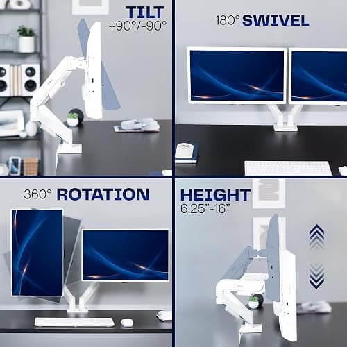 VIVO Dual Monitor up to 32 inches and 19.8 lbs per Screen, Mechanical Arm Desk Mount, Articulating Counterbalance, VESA Stand, Classic, White STAND-V002OW thumbnail 8
